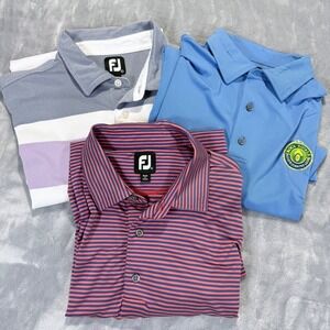3 Pack Mens FJ FootJoy Golf Polo Shirts XL Blue Stripe White Lavender lot